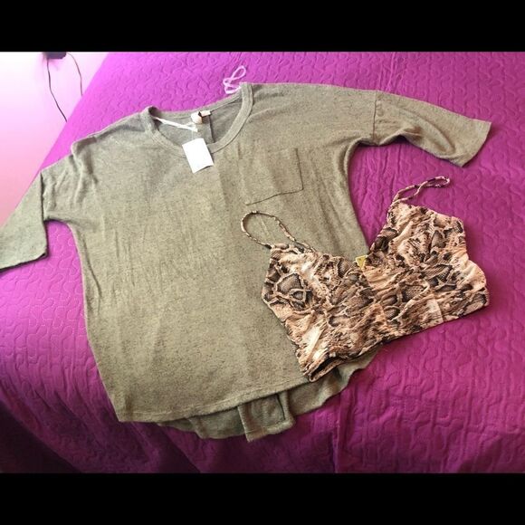 Misia med sage green button back light sweater with animal print bra-let - Picture 1 of 5